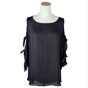 BOLD Elements Black Sheer Cold Shoulder Top w/ Bows Women’s Blouse Size M